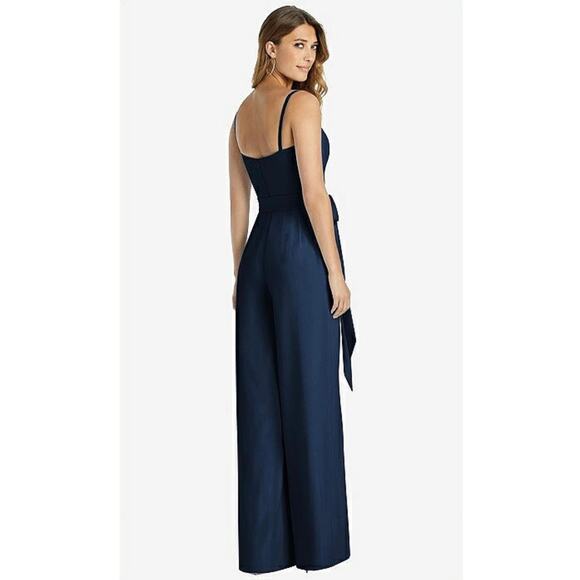 Dessy Collection Alana Spaghetti Strap Crepe Jumpsuit Midnight Navy Size 10 - Picture 2 of 10